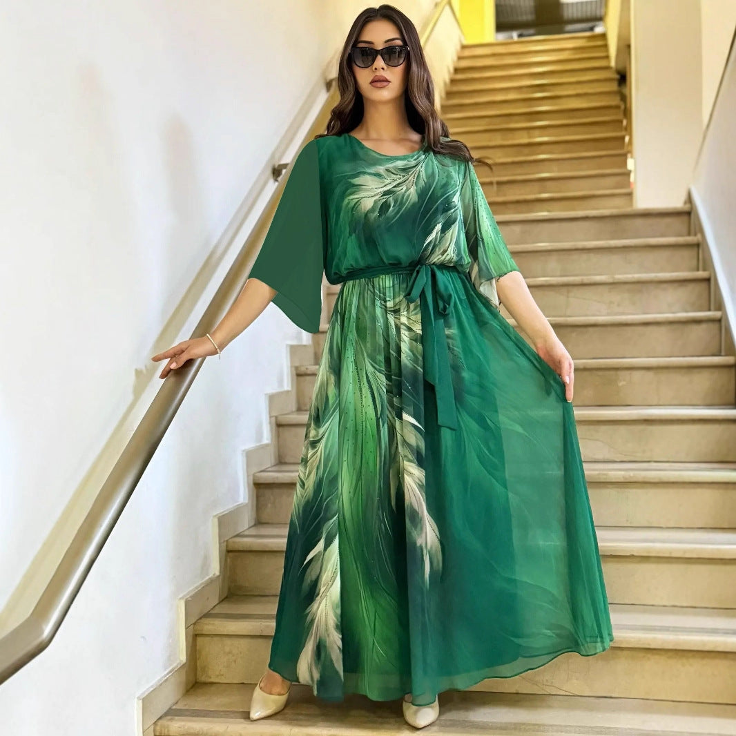 Women's Chiffon Maxi Dress Spring Flowy Printed Long Dress for Weddings, Parties and Holidays