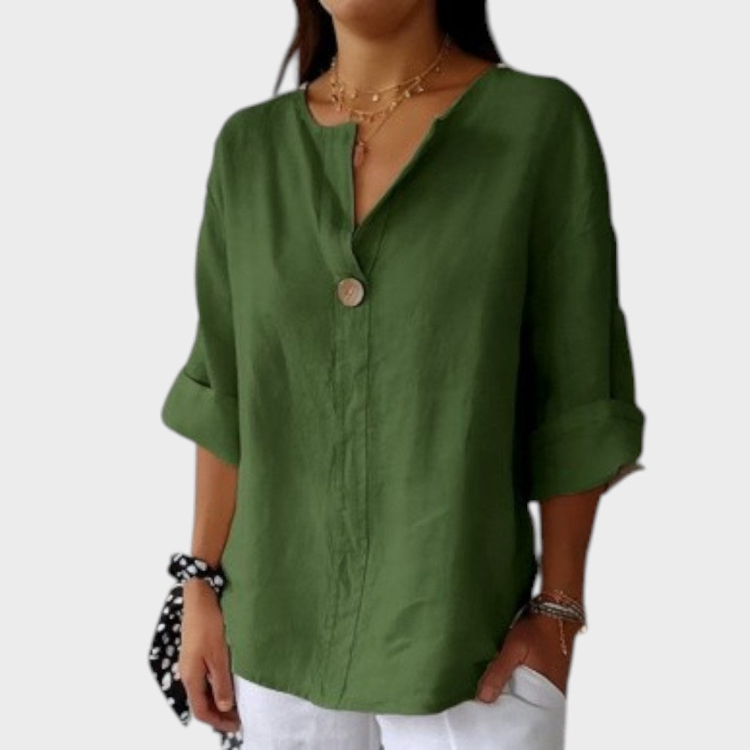 Women's Linen V-Neck Blouse Autumn Casual Shirt