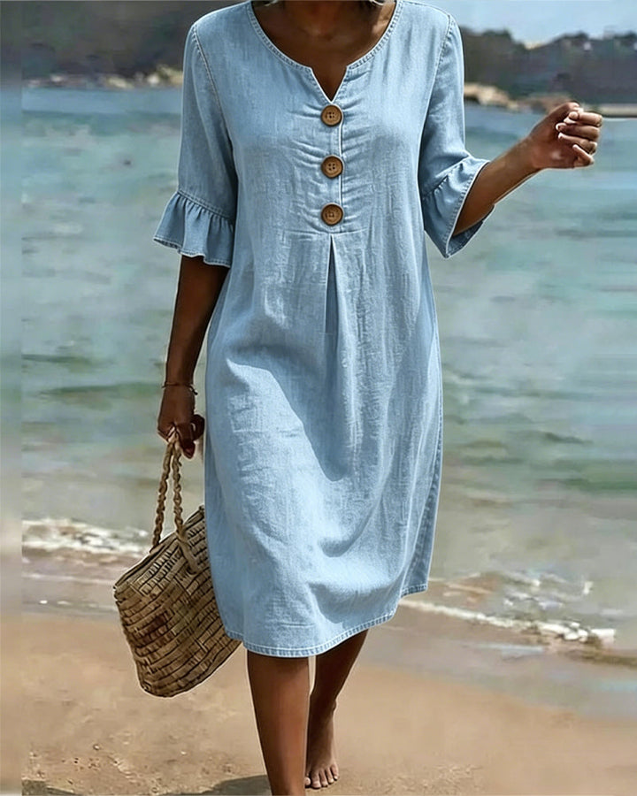 Women's Denim Flared Sleeve Mini Dress Autumn Casual Outfit