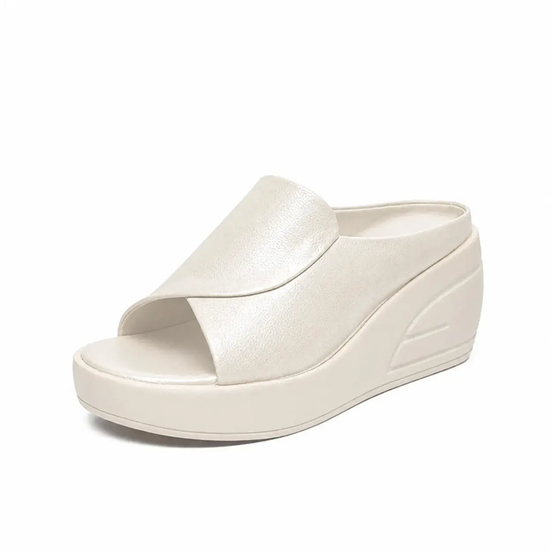 Women's Leather Wedge Mules Autumn Slip-On Platform Sandals