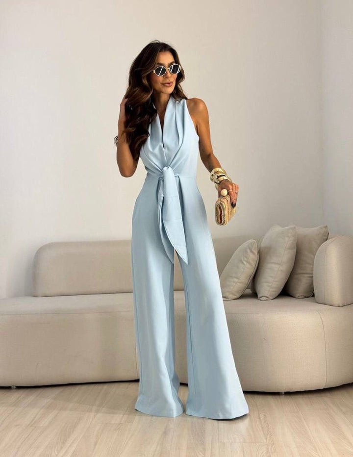 Women's Wide-Leg Belted Jumpsuit Autumn Formal Outfit