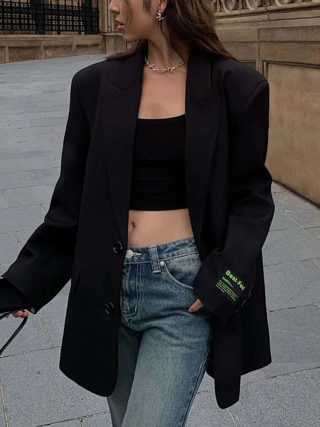Women's Oversized Blazer for Summer with Button Front and Relaxed Fit
