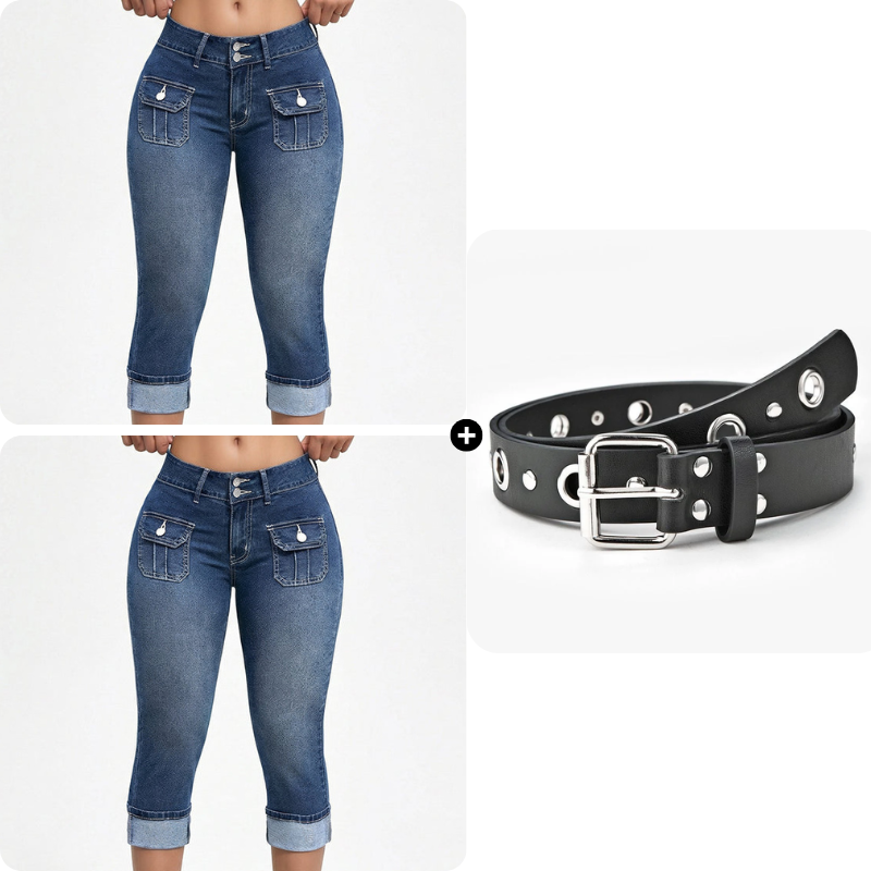 Women's Cotton Denim Capri Pants Autumn Slim Fit Cropped Jeans