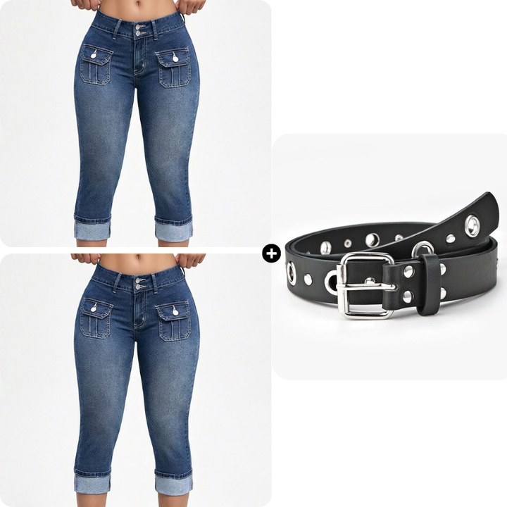 Women's Cotton Denim Capri Pants Autumn Slim Fit Cropped Jeans