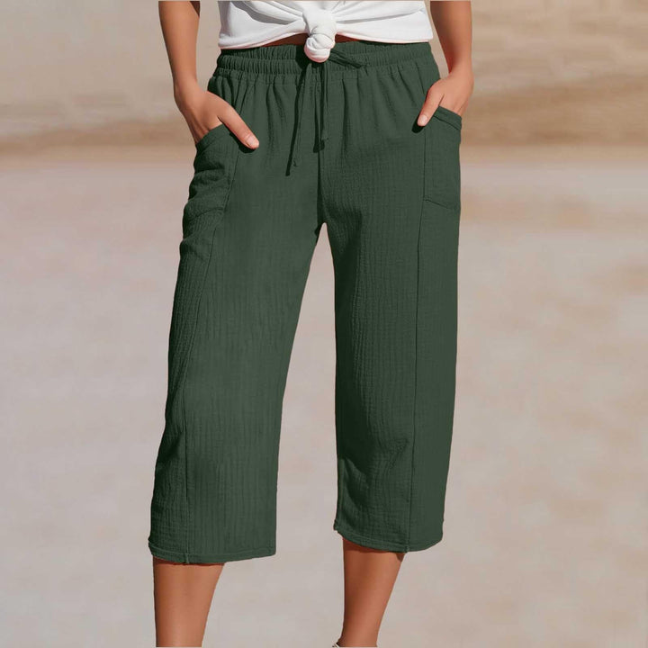 Women's Cotton Linen Cropped Wide Leg Pants Autumn Casual Trousers