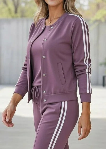 Women's Fleece Striped 3-Piece Tracksuit Set Autumn Casual Outfit
