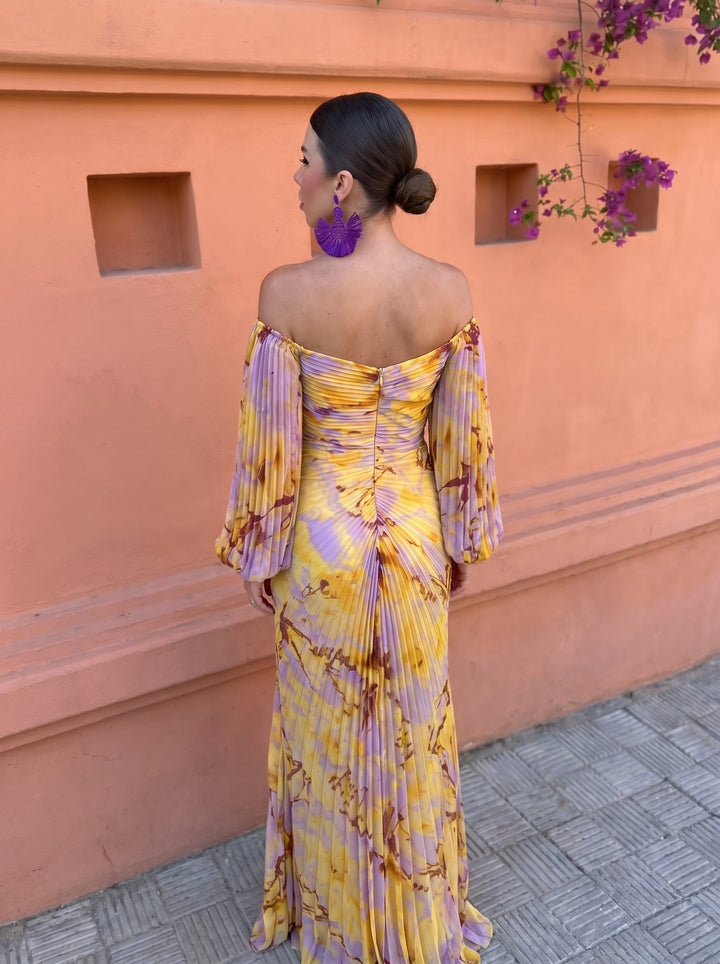 Women's Floral Maxi Dress Off Shoulder Polyester Autumn Evening Gown