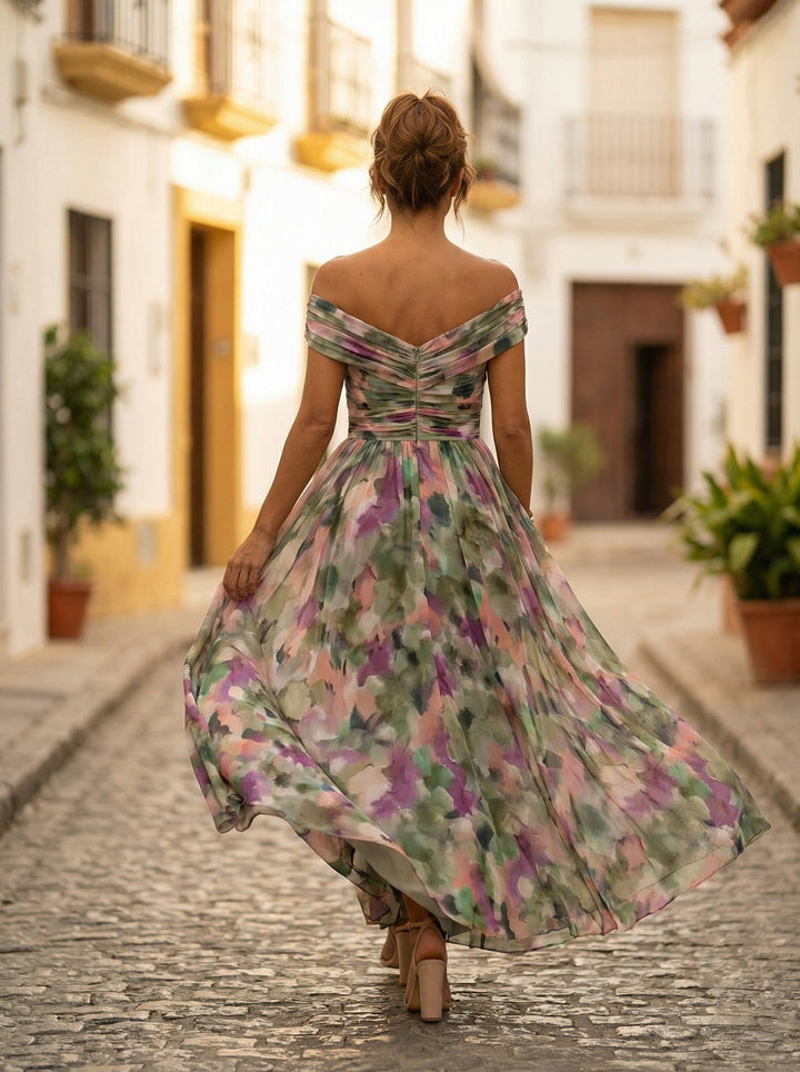 Women’s Pleated Off-Shoulder Long Gala Dress