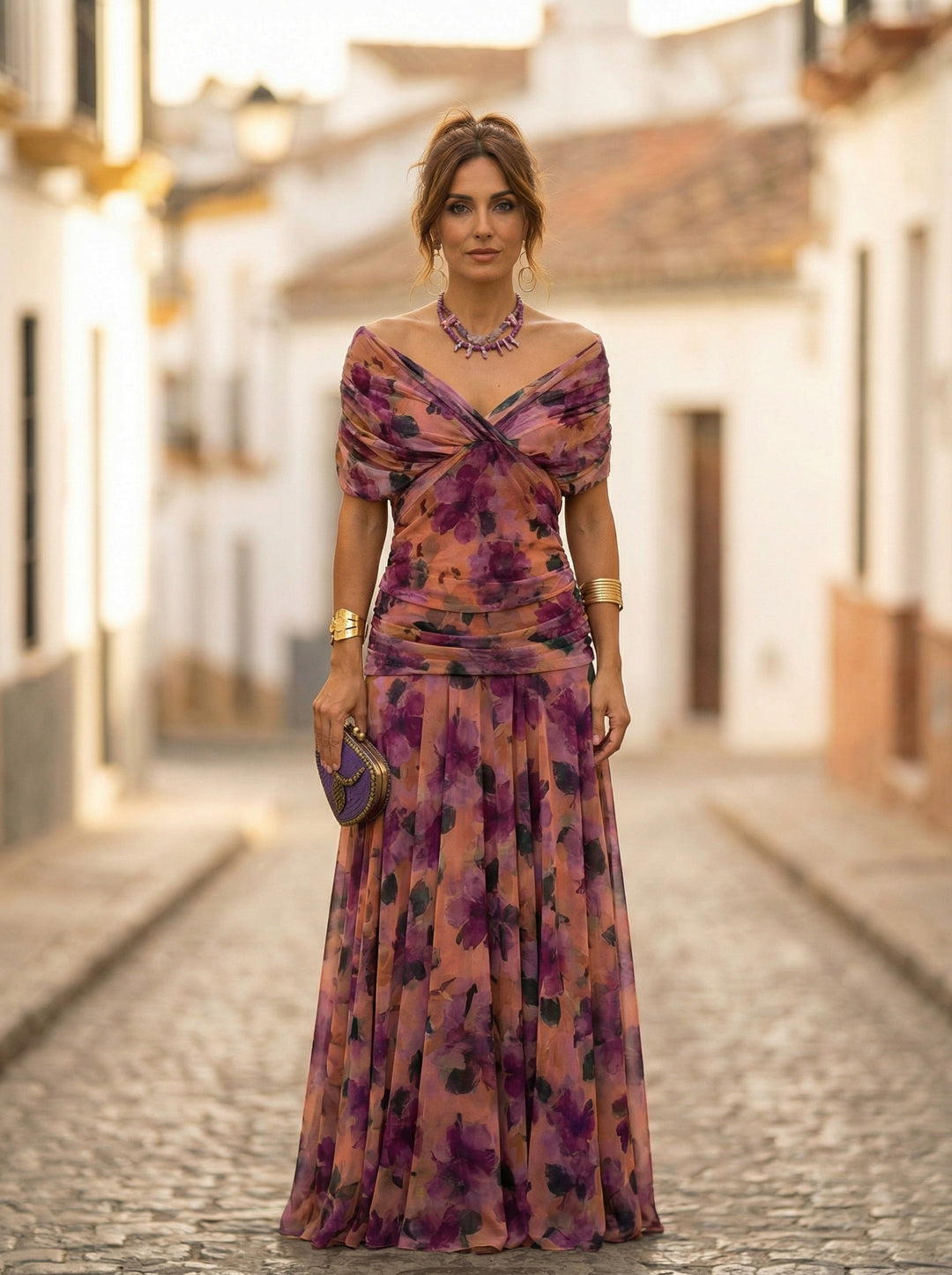 Women’s Pleated Off-Shoulder Long Gala Dress