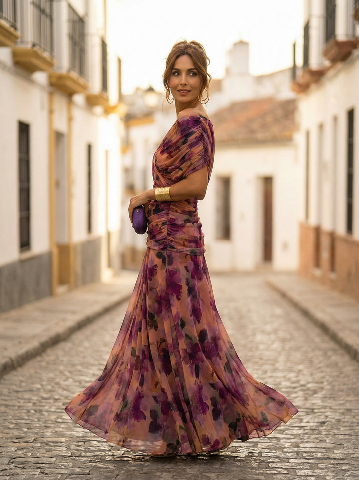Women’s Pleated Off-Shoulder Long Gala Dress
