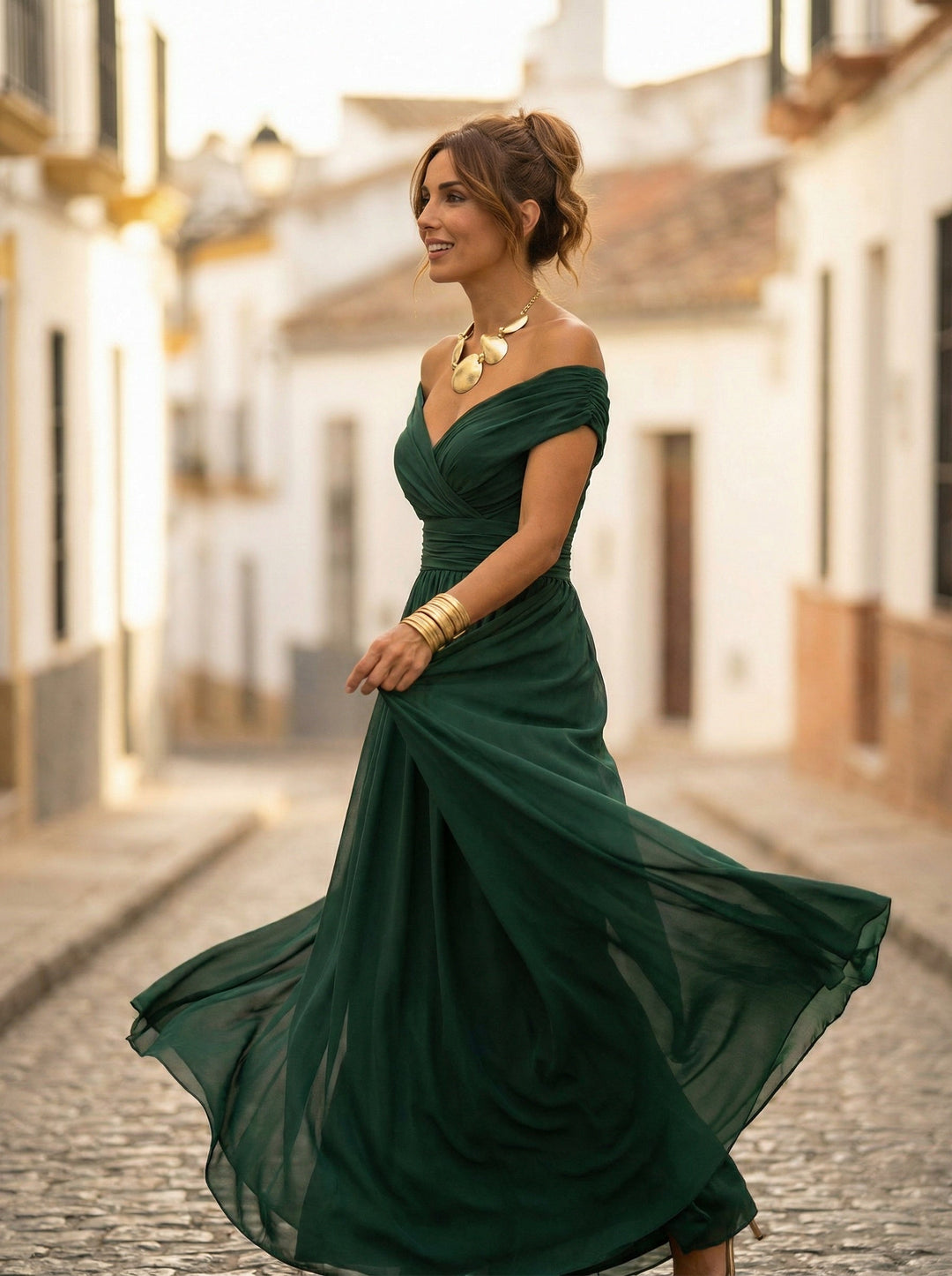 Women’s Pleated Off-Shoulder Long Gala Dress