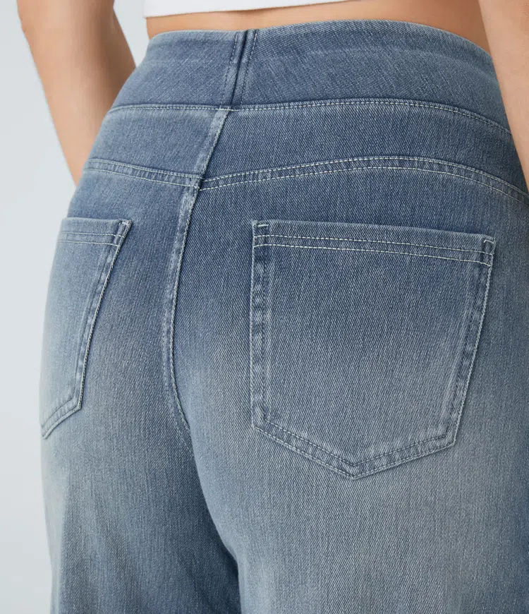 Women's Stretch Denim High-Waisted Wide-Leg Jeans Autumn Casual Jeans