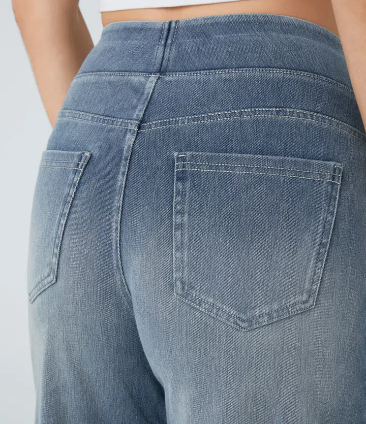Women's Stretch Denim High-Waisted Wide-Leg Jeans Autumn Casual Jeans