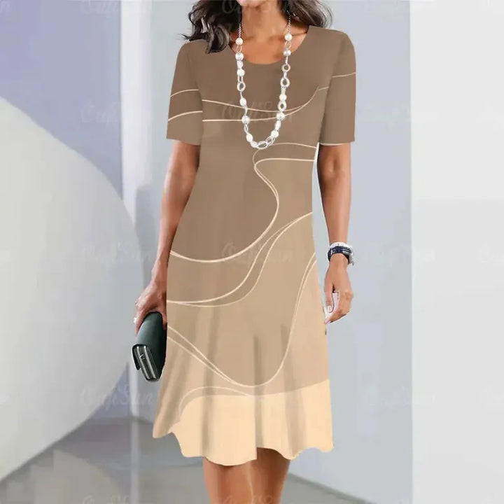 Women's Cotton Blend A-Line Midi Dress Spring Short Sleeve Geometric Print Casual Dress