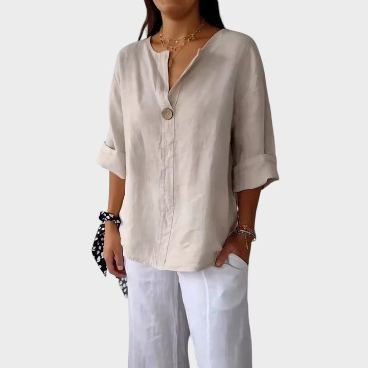 Women's Linen V-Neck Blouse Autumn Casual Shirt