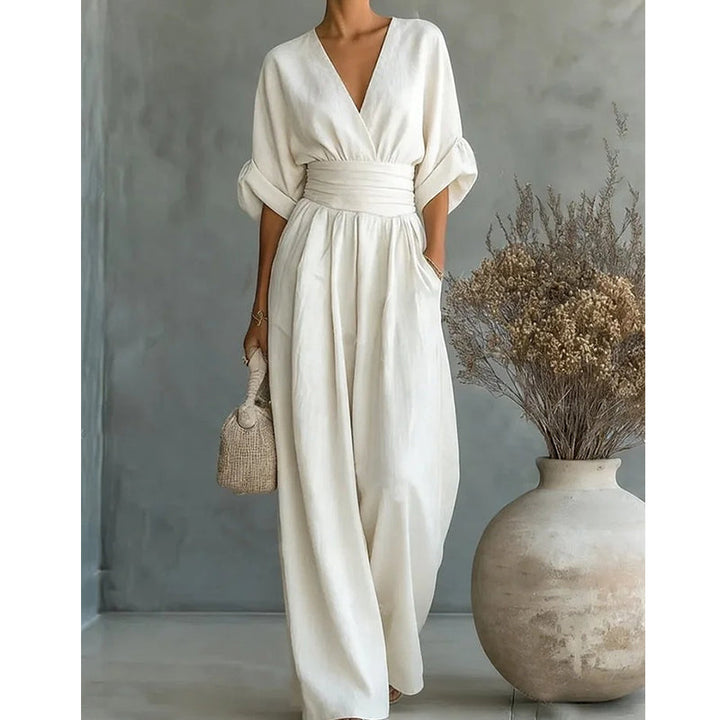 Women's Wide-Leg V-Neck Jumpsuit Autumn Formal Outfit
