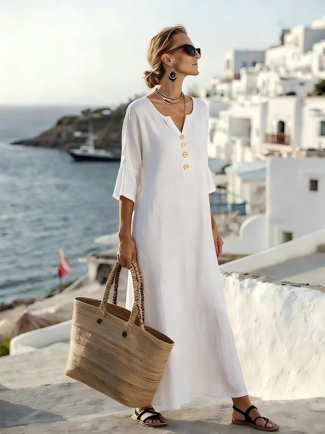 Women's Cotton Linen Maxi Dress Autumn Casual Outfit