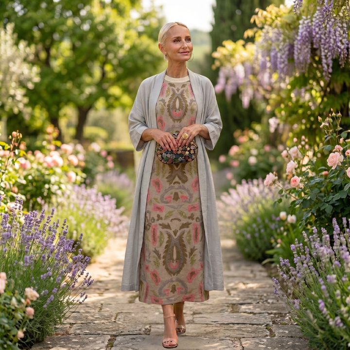 Women's Printed Maxi Dress and Vest Set Autumn Outfit