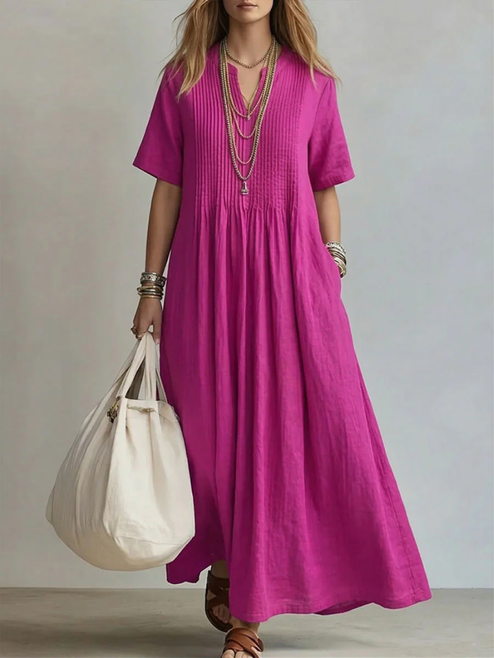 Women's Cotton V-Neck Flowing Maxi Dress Autumn Everyday Outfit