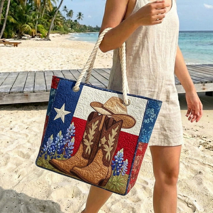 Women's Handmade Beach Tote Bag with Rope Handles and Printed Design