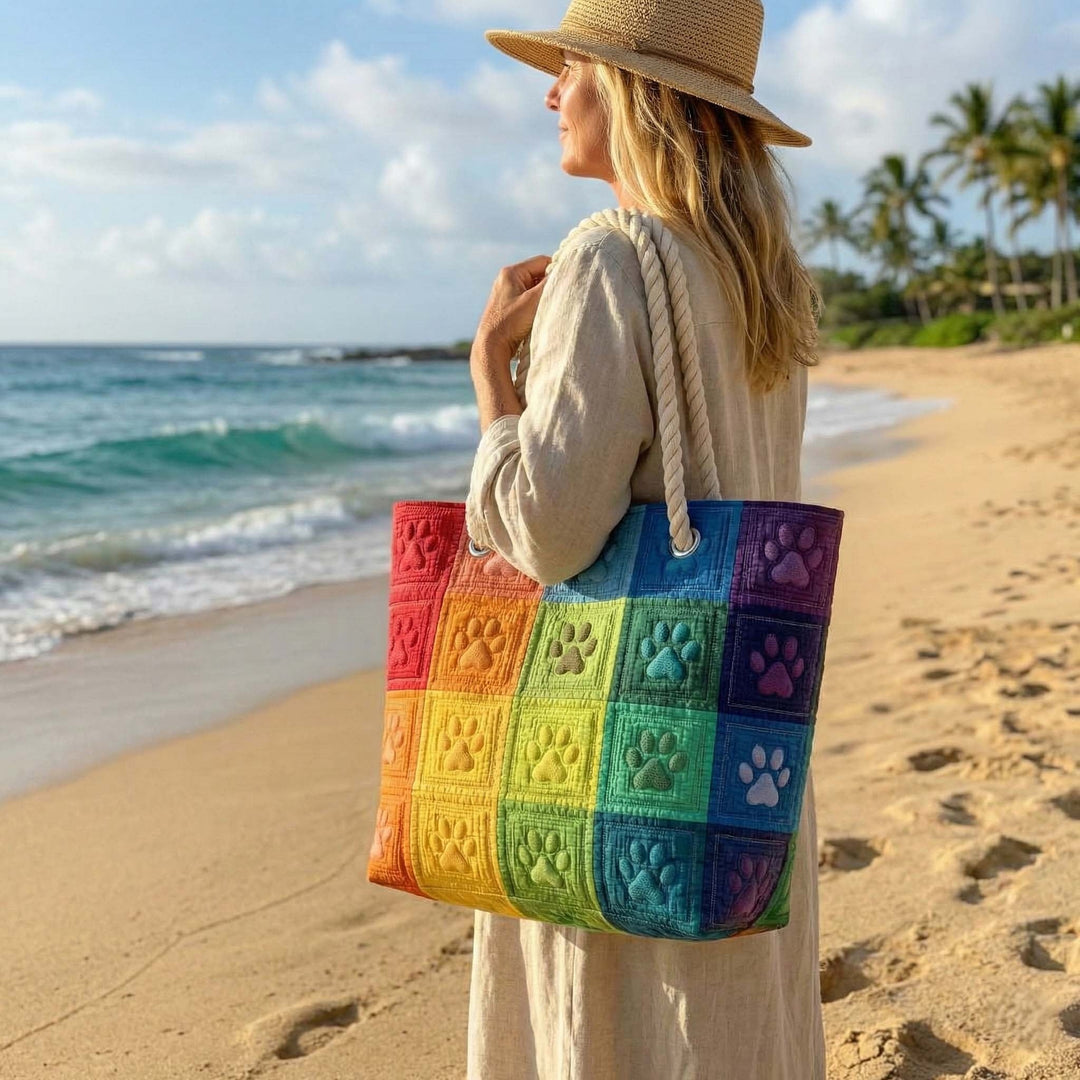 Women's Handmade Beach Tote Bag with Rope Handles and Printed Design
