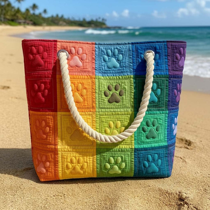 Women's Handmade Beach Tote Bag with Rope Handles and Printed Design