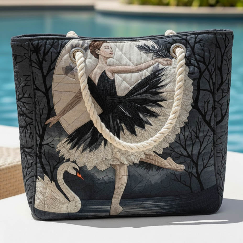 Women's Handmade Beach Tote Bag with Rope Handles and Printed Design