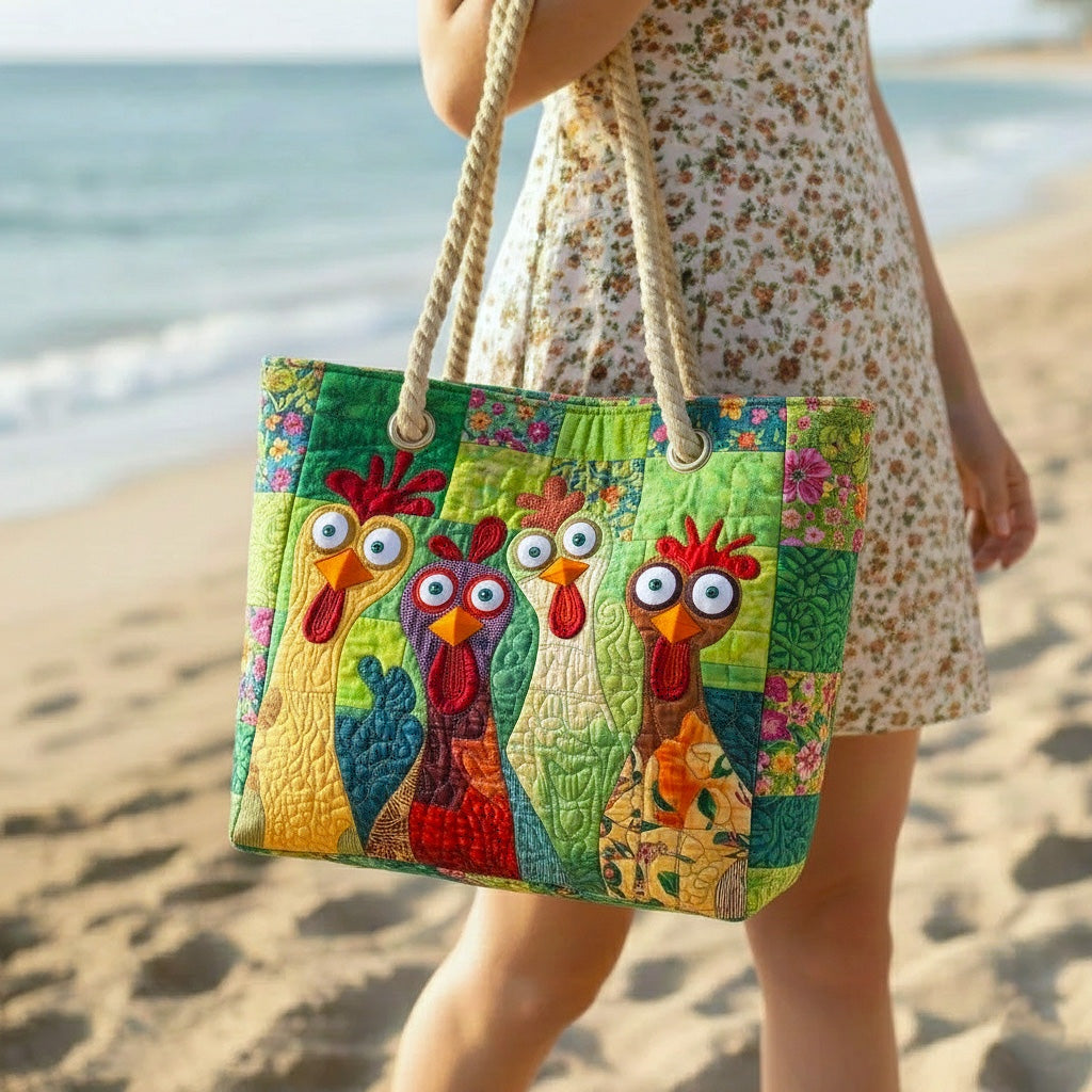 Women's Handmade Beach Tote Bag with Rope Handles and Printed Design