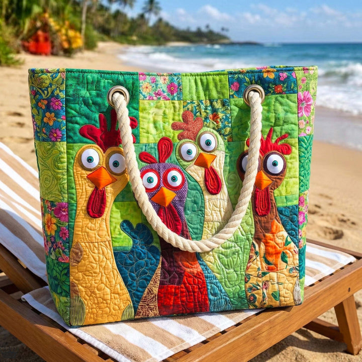 Women's Handmade Beach Tote Bag with Rope Handles and Printed Design