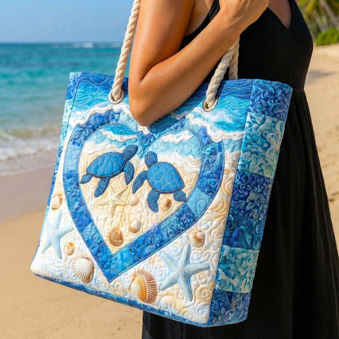 Women's Handmade Beach Tote Bag with Rope Handles and Printed Design