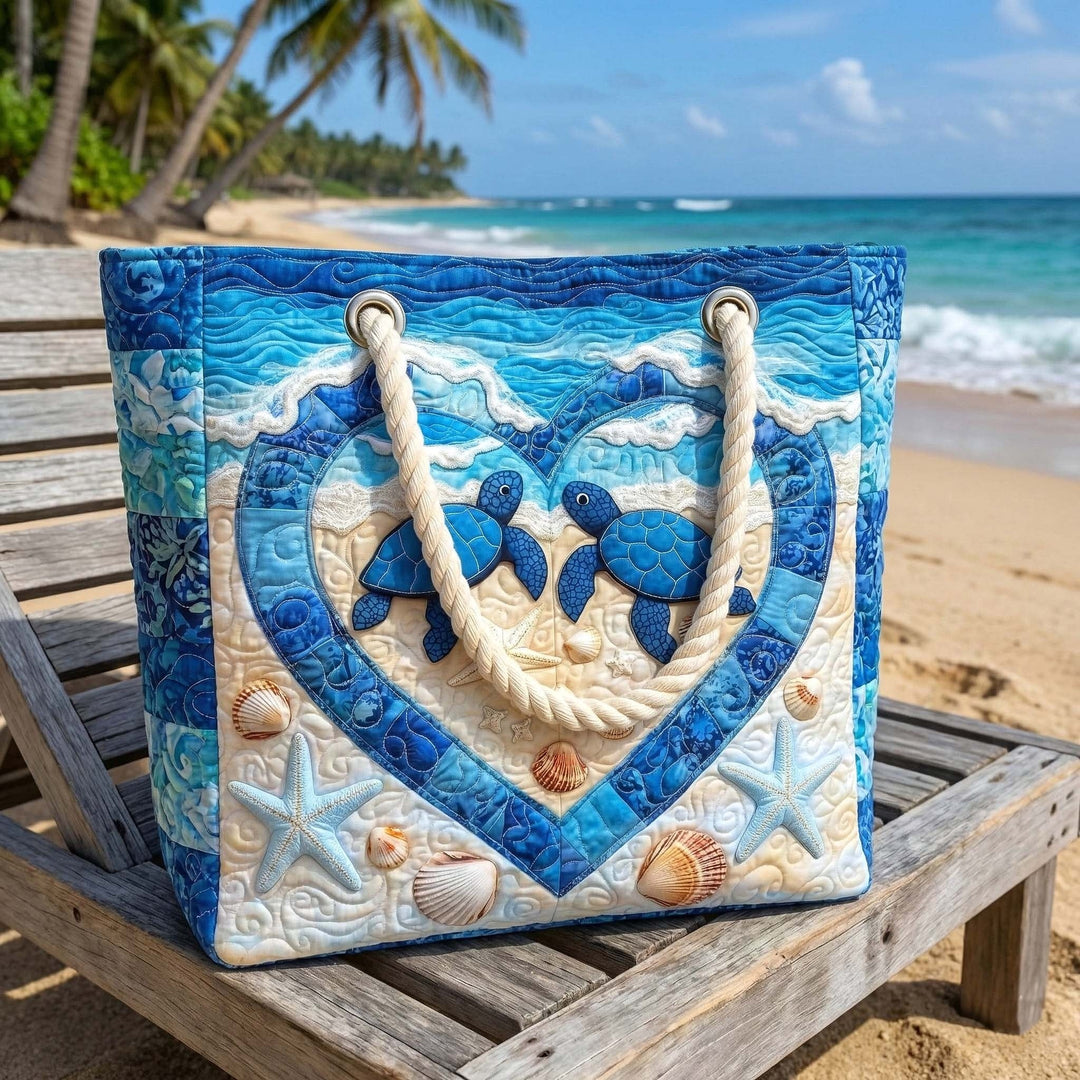 Women's Handmade Beach Tote Bag with Rope Handles and Printed Design