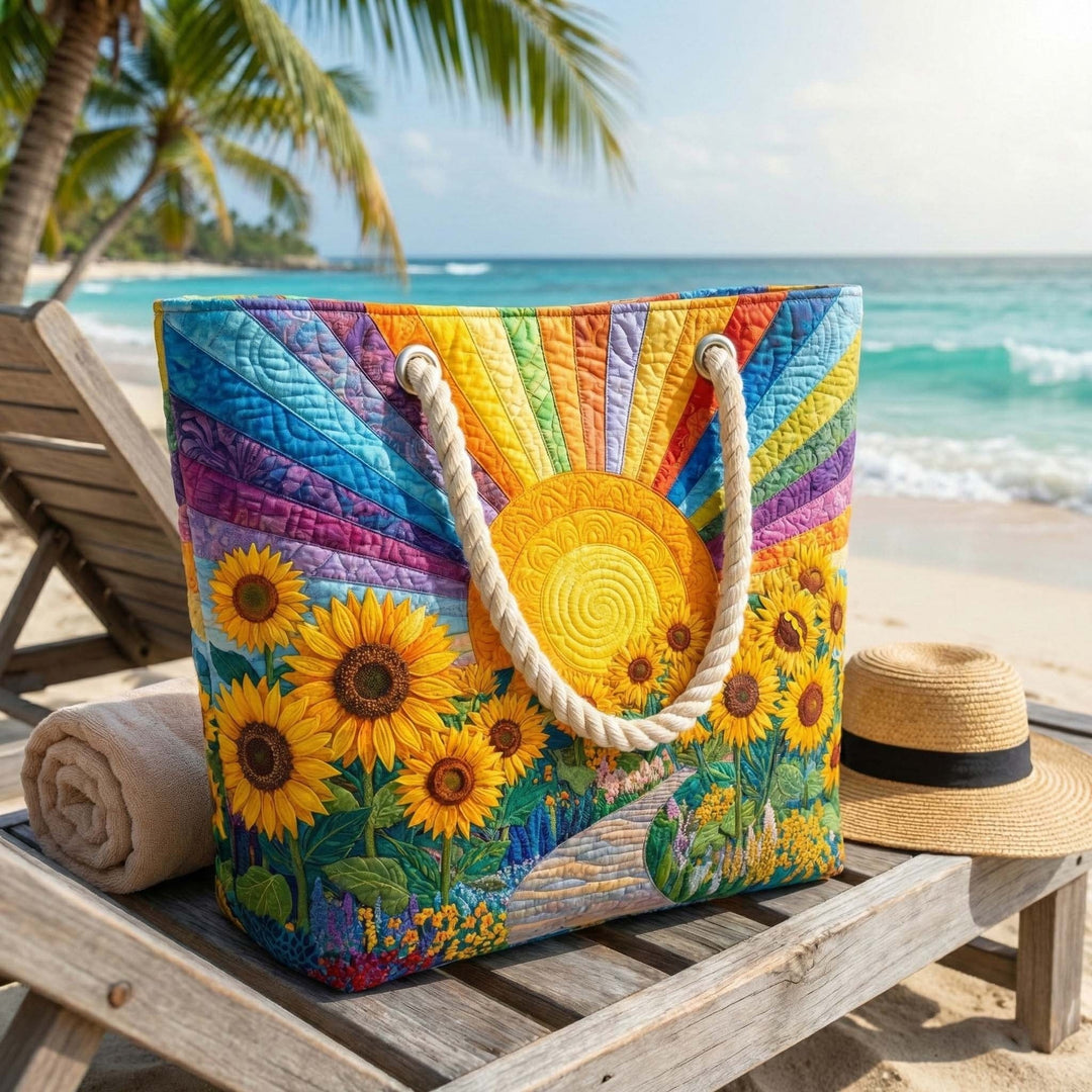 Women's Handmade Beach Tote Bag with Rope Handles and Printed Design