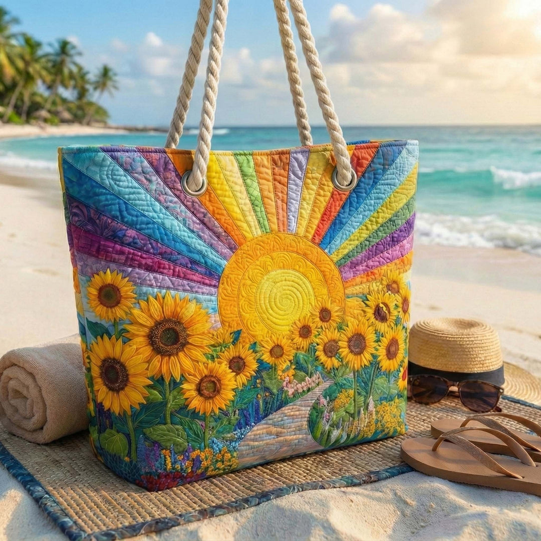 Women's Handmade Beach Tote Bag with Rope Handles and Printed Design