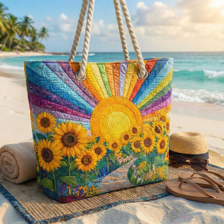 Women's Handmade Beach Tote Bag with Rope Handles and Printed Design