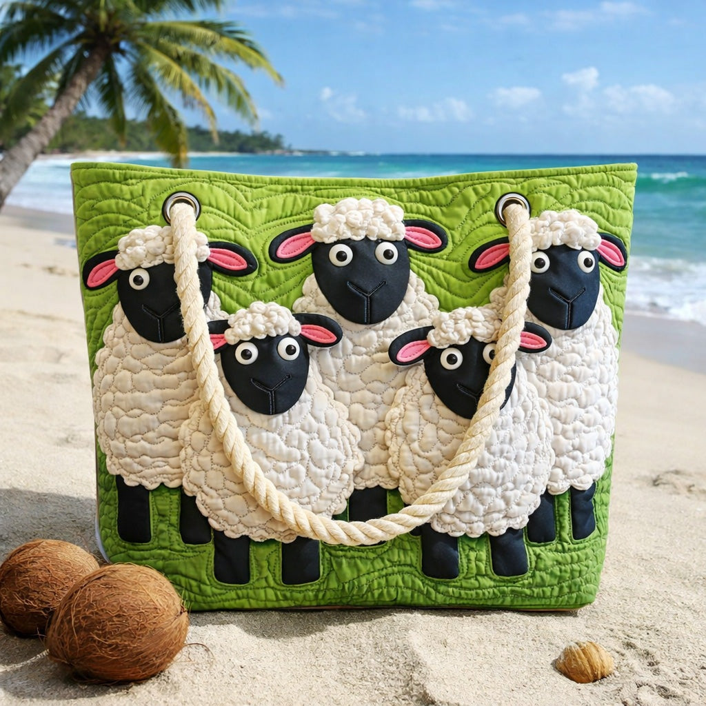 Women's Handmade Beach Tote Bag with Rope Handles and Printed Design