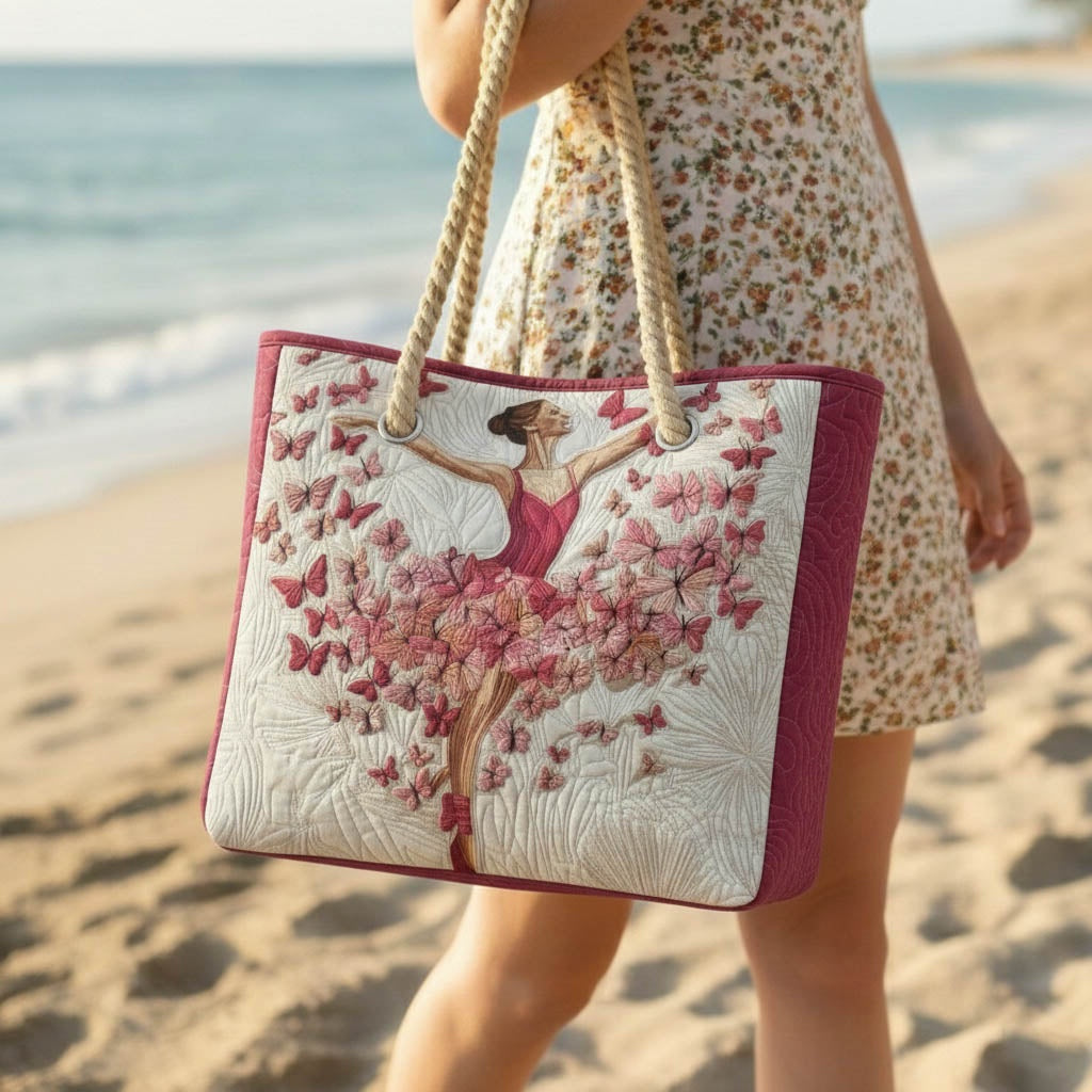 Women's Handmade Beach Tote Bag with Rope Handles and Printed Design