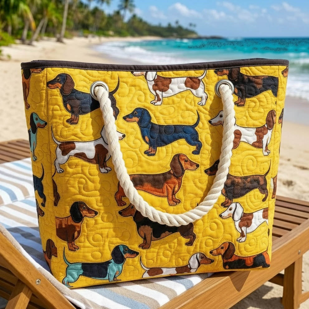 Women's Handmade Beach Tote Bag with Rope Handles and Printed Design