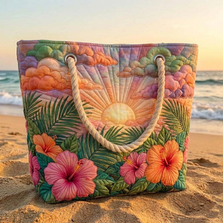 Women's Handmade Beach Tote Bag with Rope Handles and Printed Design