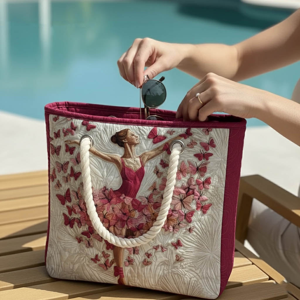 Women's Handmade Beach Tote Bag with Rope Handles and Printed Design