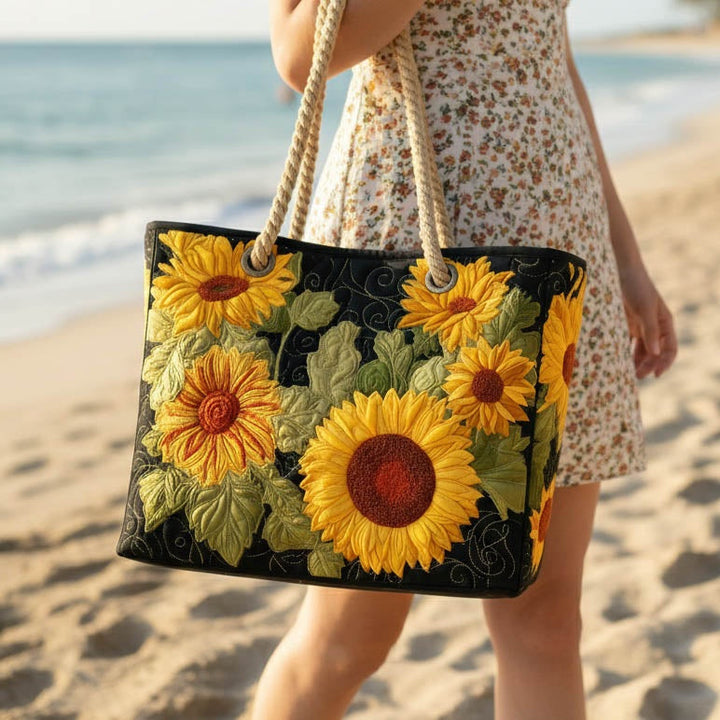Women's Handmade Beach Tote Bag with Rope Handles and Printed Design