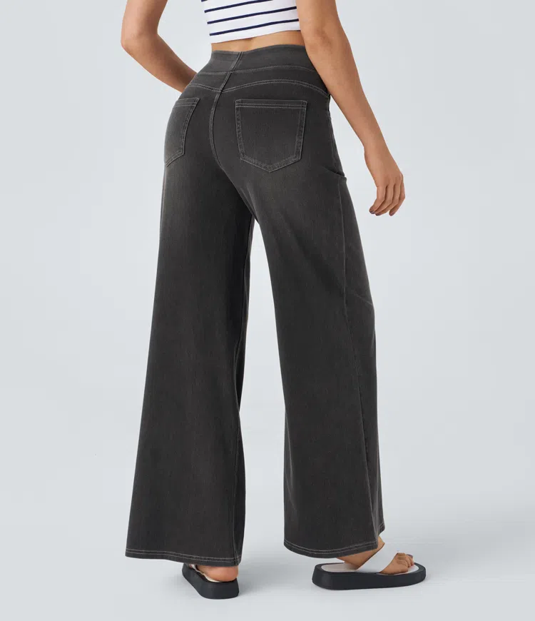 Women's Stretch Denim High-Waisted Wide-Leg Jeans Autumn Casual Jeans