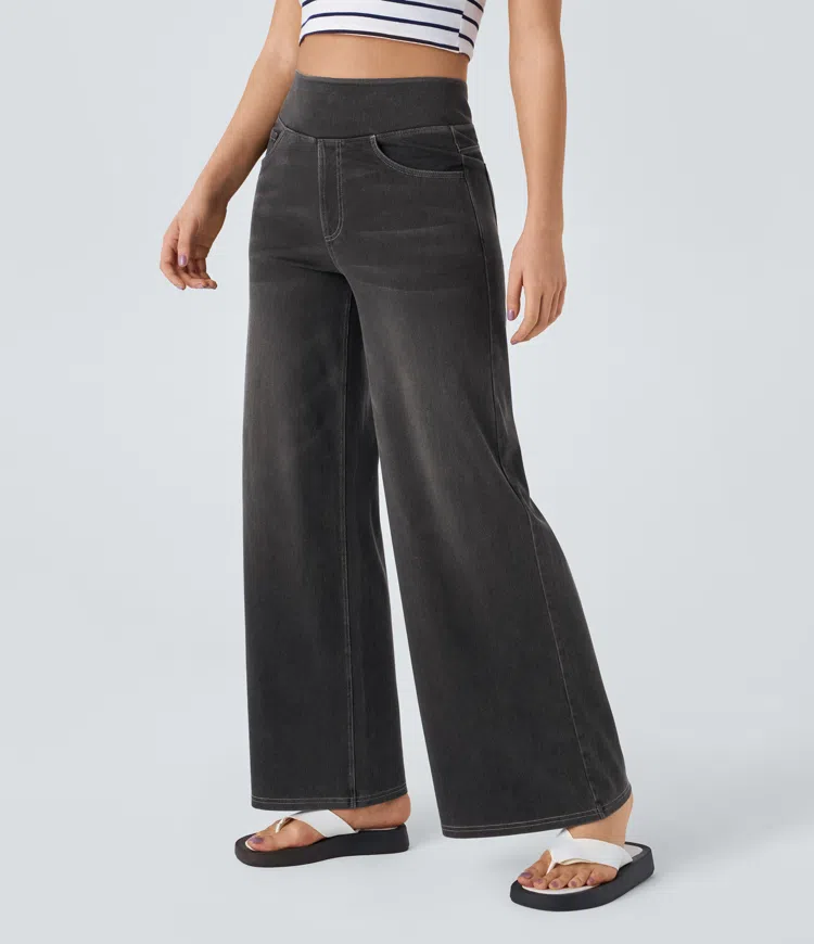 Women's Stretch Denim High-Waisted Wide-Leg Jeans Autumn Casual Jeans