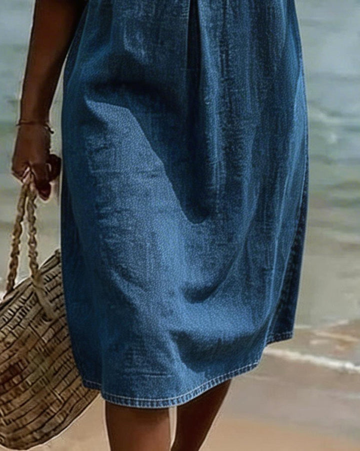 Women's Denim Flared Sleeve Mini Dress Autumn Casual Outfit
