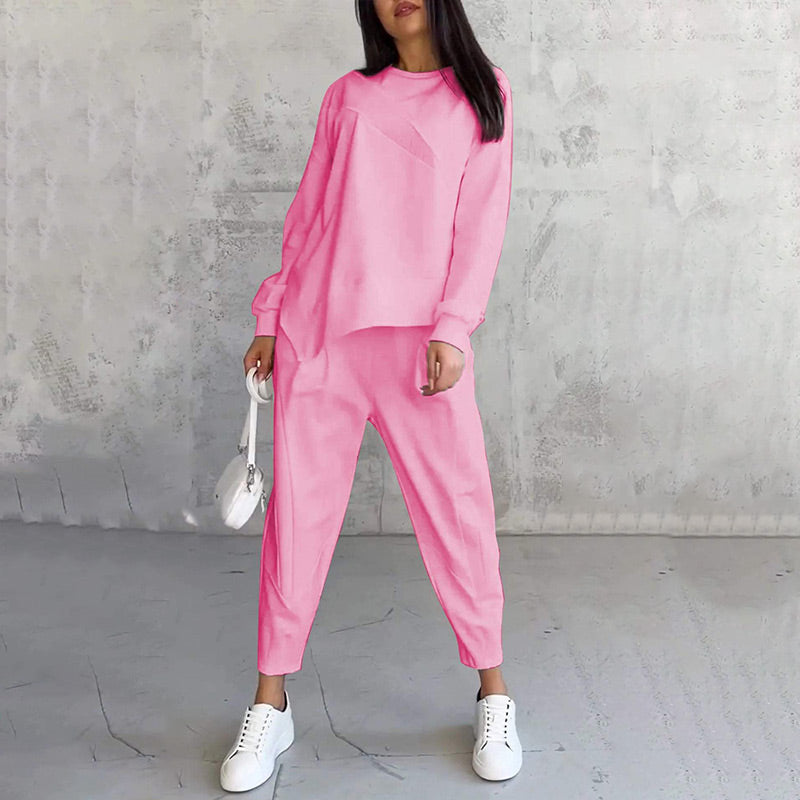 Women's Cotton Sweatshirt Two-Piece Set Autumn Asymmetrical Lounge Set