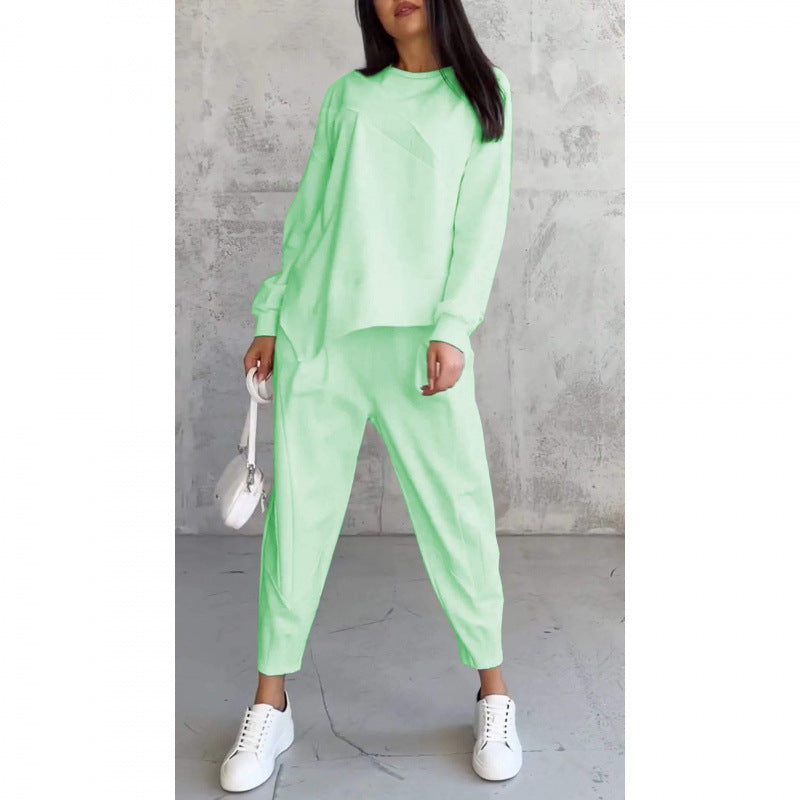Women's Cotton Sweatshirt Two-Piece Set Autumn Asymmetrical Lounge Set