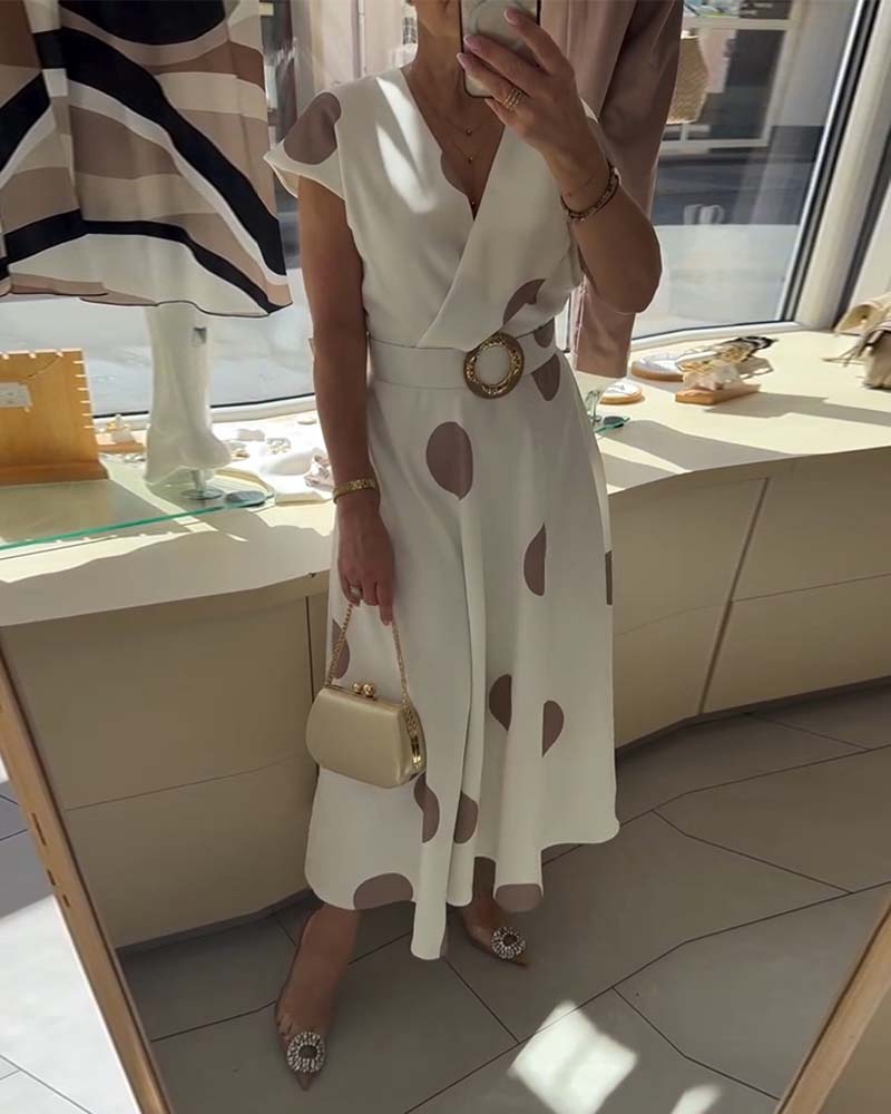 Women's Polka Dot V Neck Midi Dress Autumn Casual Dress