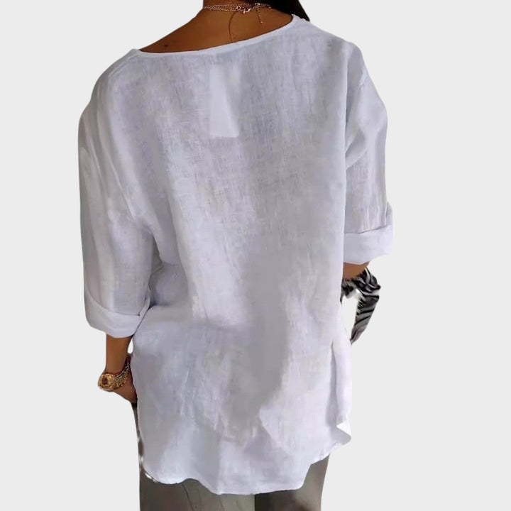 Women's Linen V-Neck Blouse Autumn Casual Shirt