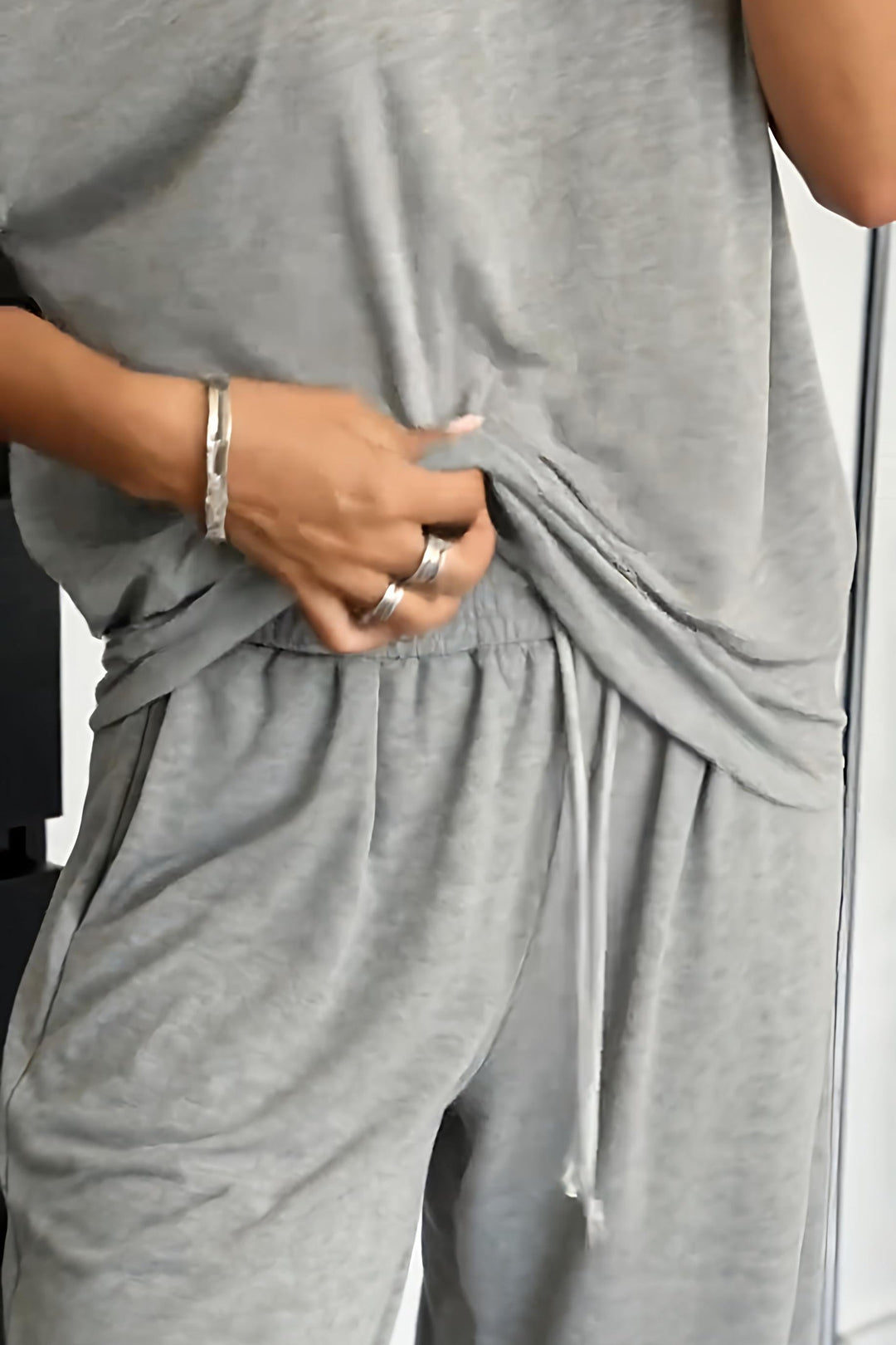 Women's Two Piece Lounge Set Spring Off Shoulder Top and Wide Leg Pants Casual Outfit Set