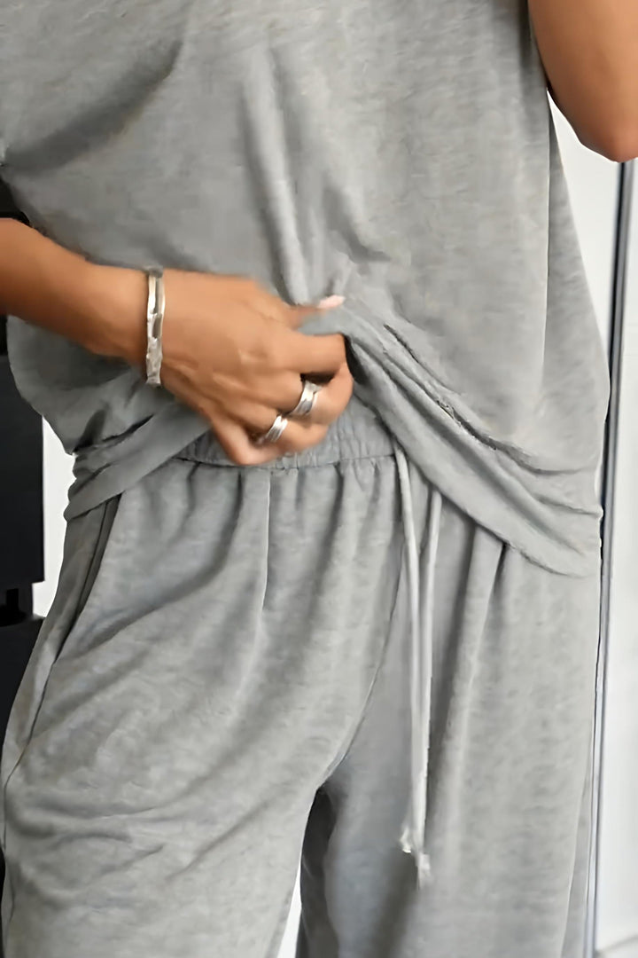 Women's Two Piece Lounge Set Spring Off Shoulder Top and Wide Leg Pants Casual Outfit Set