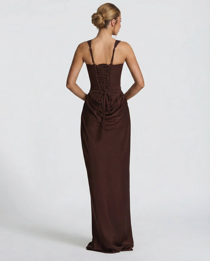 Maxi Dress for Women Fall Evening Dress with Square Neck and Draped Waist Silhouette